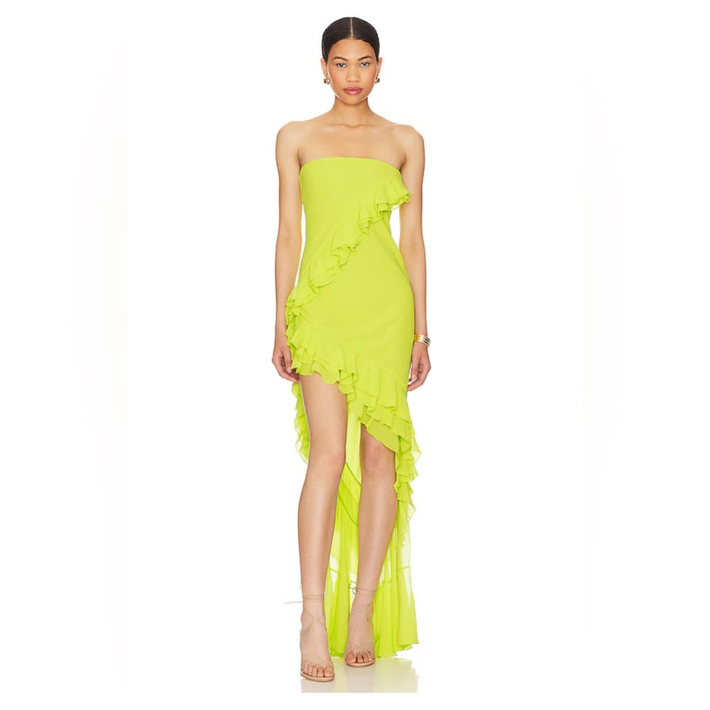 Revolve NBD Asymmetric Mini Dress in Chartreuse